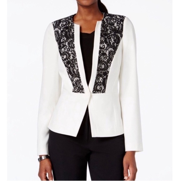 Laundry By Shelli Segal Jackets & Blazers - Laundry by Shelli Segal  Cream White Black Lace Blazer Jacket Size 16 NWT